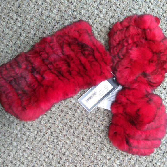 Knitted Rex Rabbit Fur Accessories Set